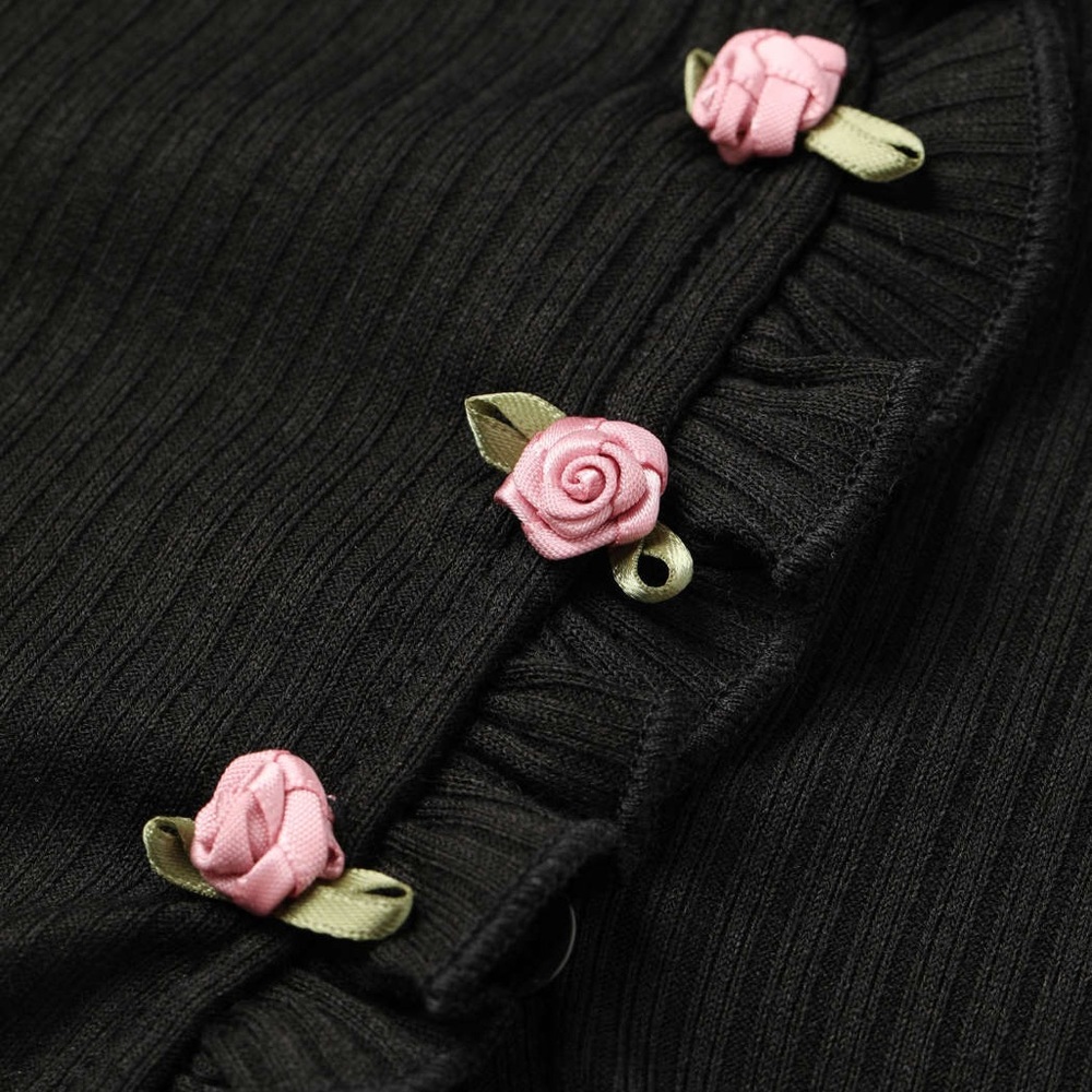 Cider Rose Detailed Ribbed Crop Ruffle Cardigan - Picture 2 of 7
